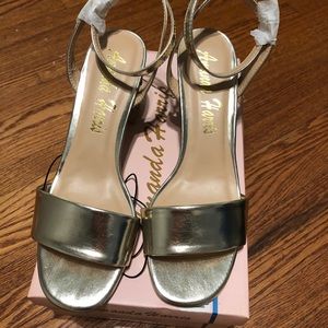 Metallic gold short heels with rhinestone!